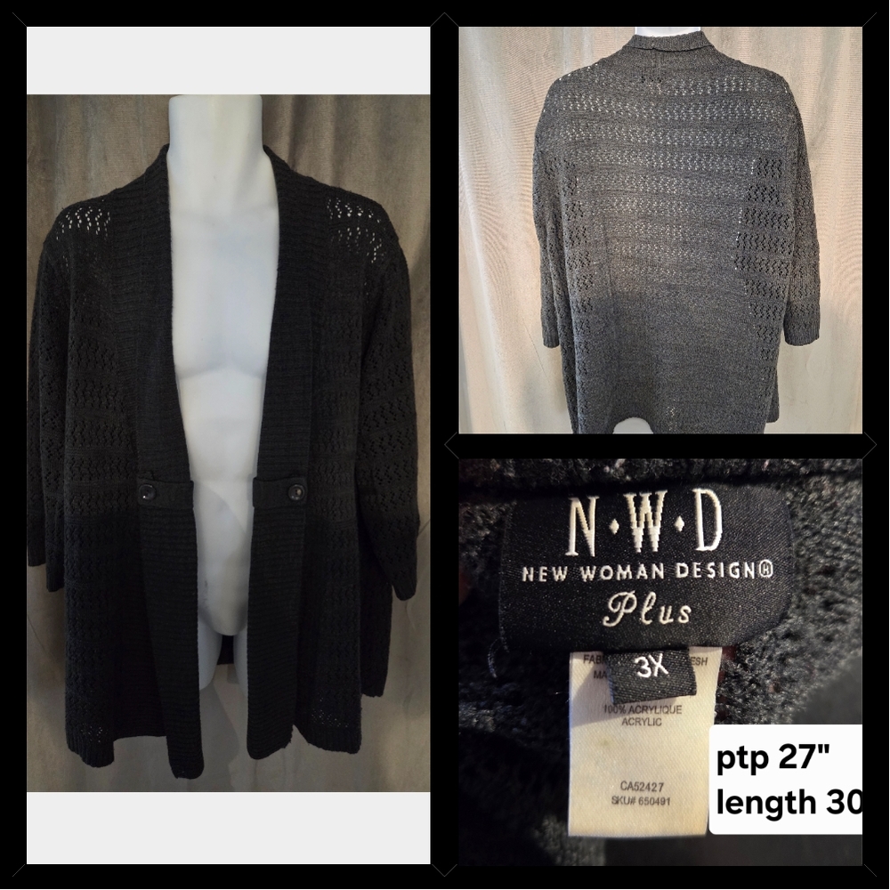 Size 3x Cozy Black Knit Cardigan with Open Front Design